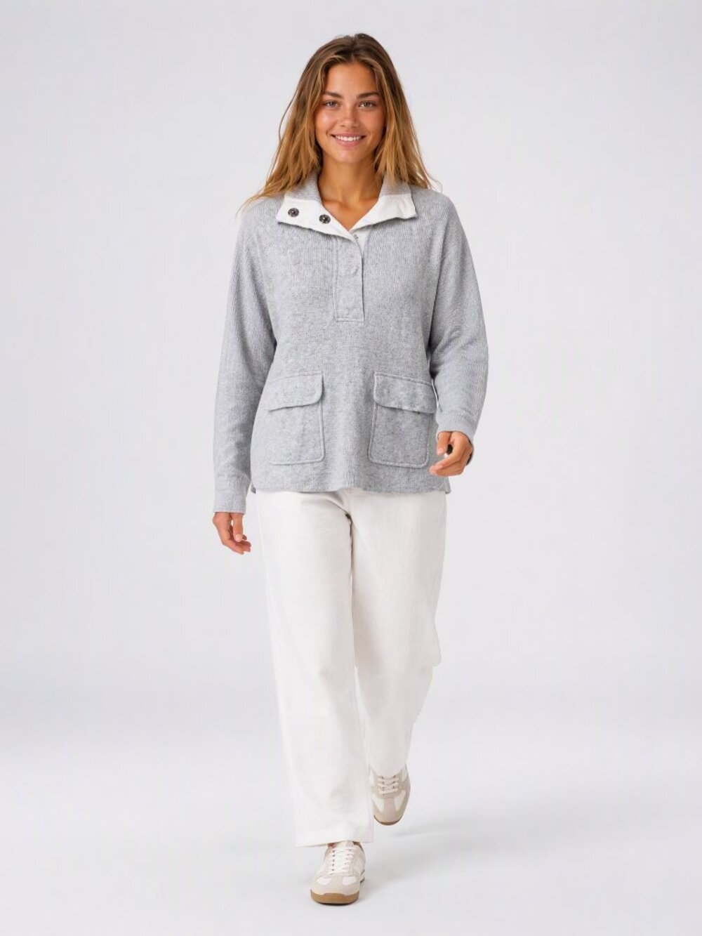 J Crew Light Heathered Gray Boxy Wool Blend Mock Neck Womens Sweater M